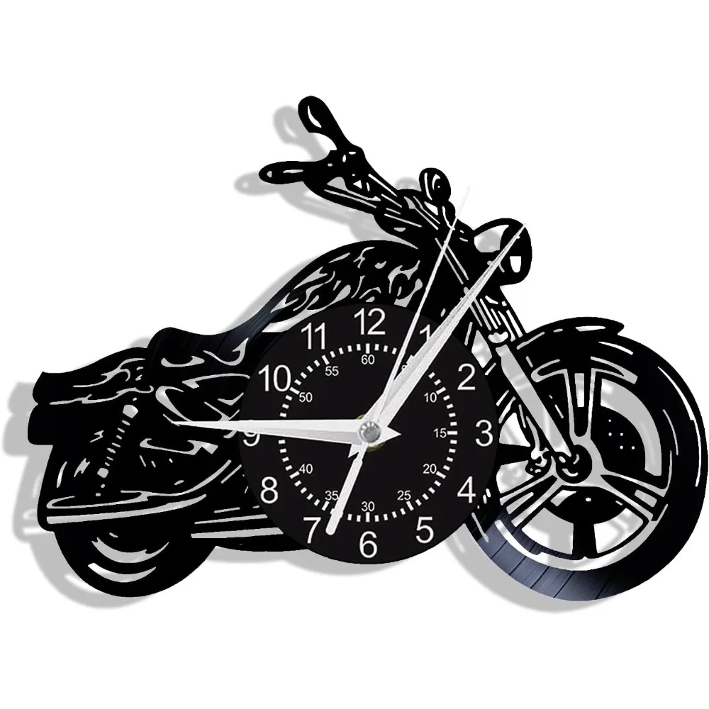 Horloge murale rétro pour moto, disque vinyle, veilleuse LED 7 couleurs, décoration de Garage à domicile, cadeau pour motocycliste