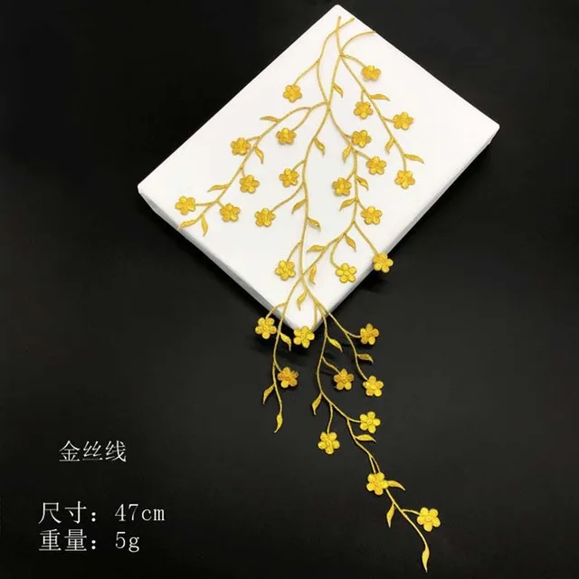 47CM/3D Stoffblumen-Applikation Kleidungsaufnäher, thermoklebend, Pflaumenblüten-Stickerei zum Aufbügeln für Kleider, Cheongsam – Detail 13