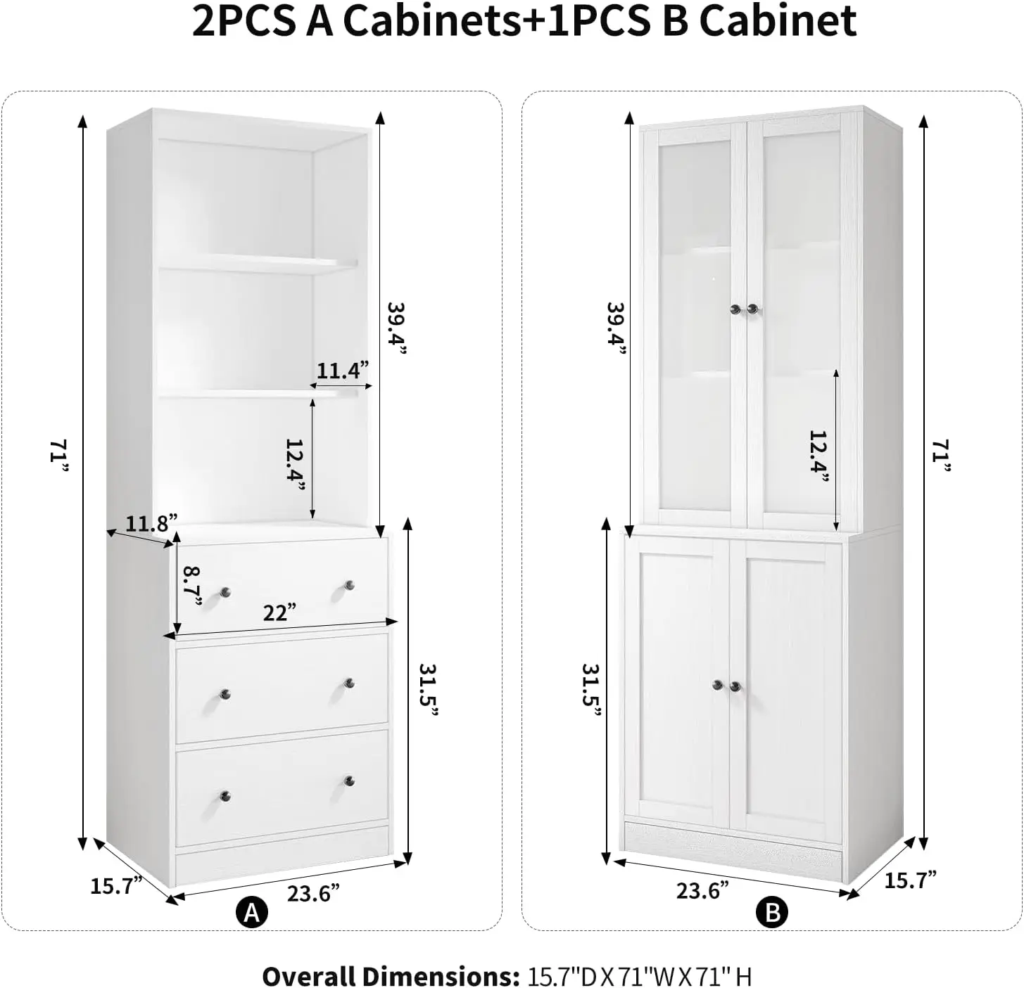 Vowner-Classeur Vertical, Bibliothèque Moderne à 3 Niveaux avec 3 Grandes MEL, Meuble de Rangement en Bois avec Étagère de Rangement Ouverte, Verre