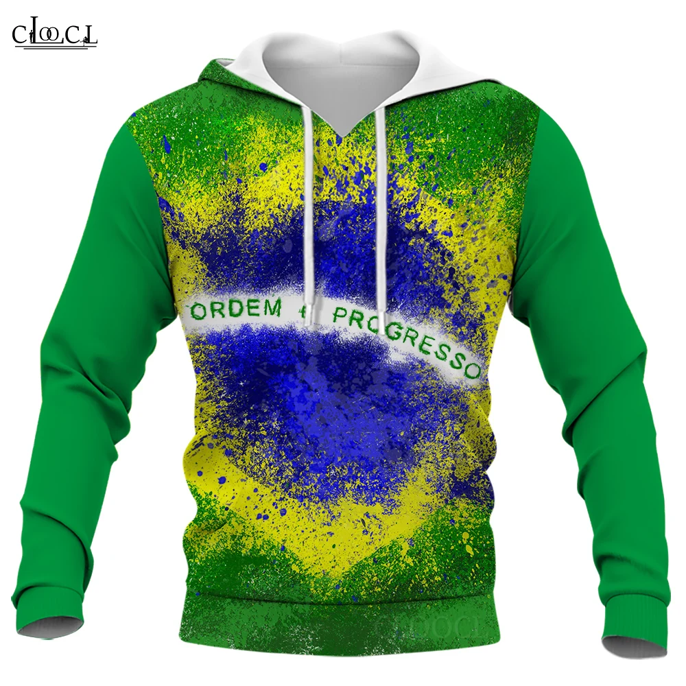 

CLOOCL Men Hoodies Hip Hop Streetwear Graffiti Art Graphic Print Tops Long Sleeve Pocket Hooded Pullover Brazil Flag Sweatshirt