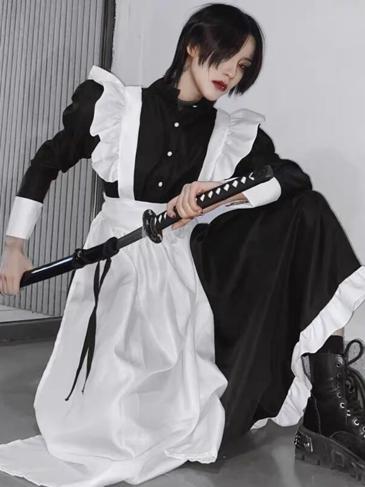メイドコスチューム 女性用 男性用 日常コスプレ 可愛い ロリータドレス アニメメイド服 ロリ 黒 ユニセックス ロングドレス ファッション 女性用