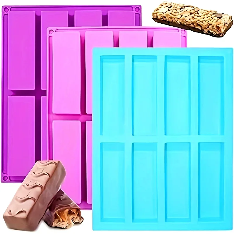 3PCS Dubai Chocolate Baking Mold Rectangular Silicone Non-Stick Mould for Cereal Bar Chocolate Truffle Bread Muffin Dessert Mold