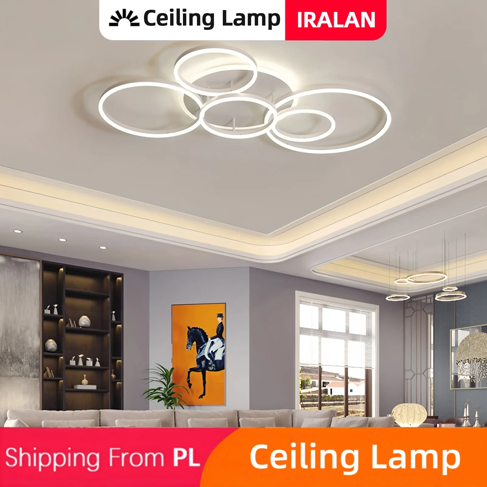 Lampadario a LED con anelli in stile nordico IRALAN, 3000‑6500K, lampada da soffitto dimmerabile, lampada decorativa per camera da letto, corridoio, sala da pranzo, balcone, salotto, soggiorno.