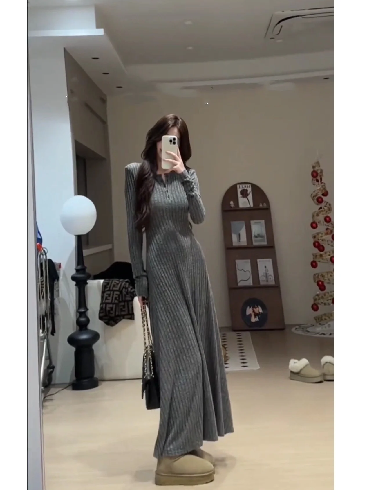 Ele cintura alta de malha dr feminino fino ajuste camada base inverno faion coreano sle longo sve botão-up saia linha a