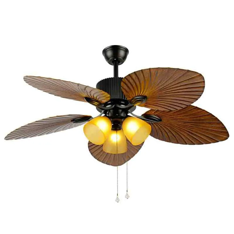 Nanyang plantain leaf fan chandelier bedroom living room American retro nostalgic home vintage dining room ceiling fan light cas
