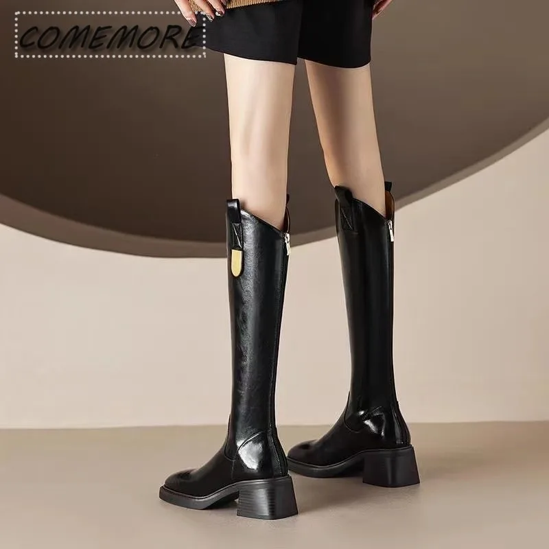 French Style V-knee Long Boots Women's Autumn Winter 2024 New Fashion Casual Shoes Thick Soles High Heels Classics Comfort Black