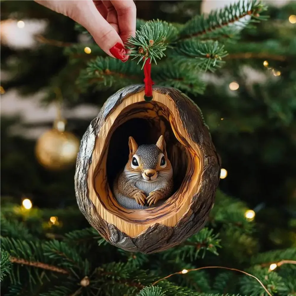 

Animal Christmas Ornaments 2D Cute Christmas Acrylic Pendant Animal Raccoon Owl Squirrel Hedgehog Bunny Bird Wildlife Ornaments