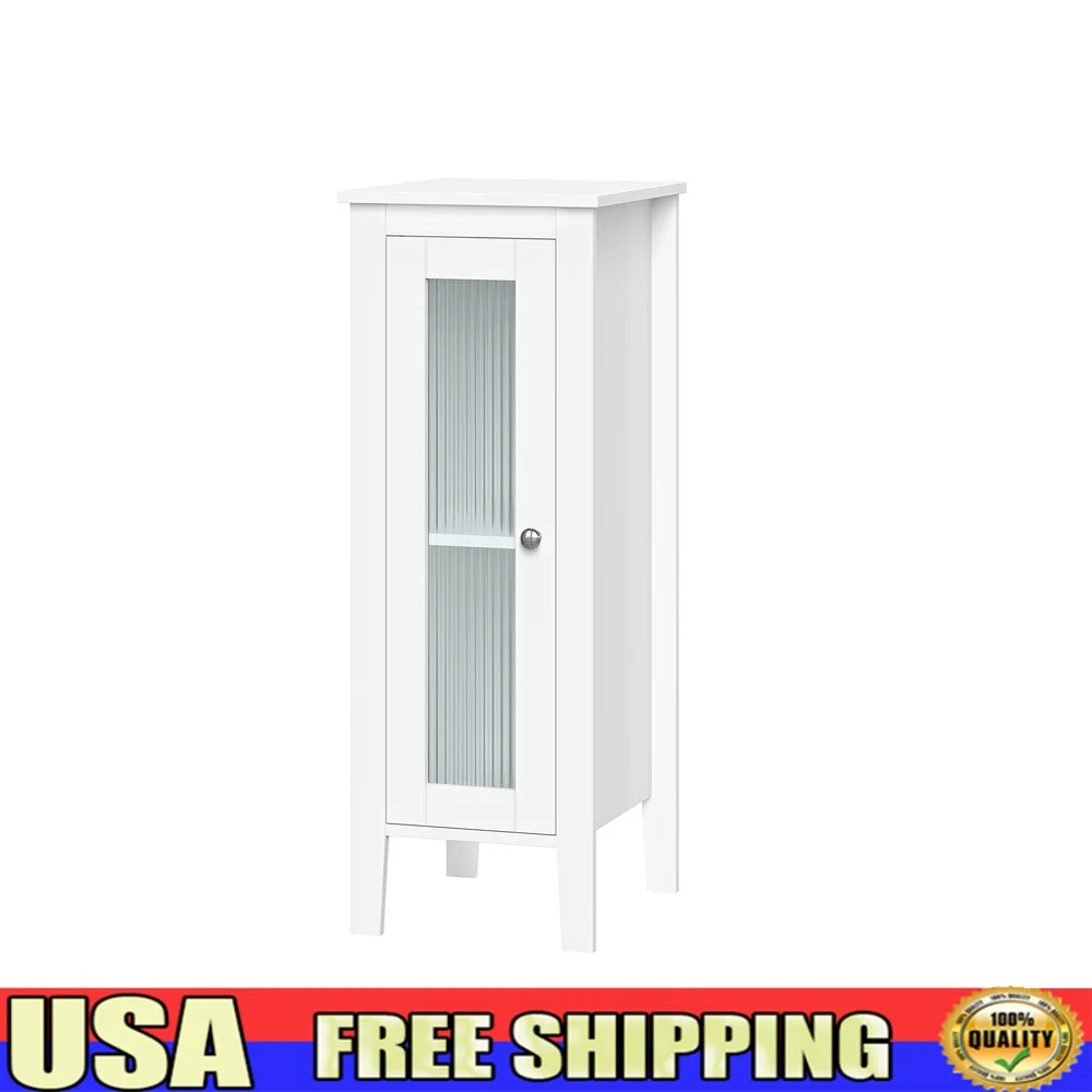 

Slim Bathroom Storage Cabinet Organizer with Adjustable Shelf Reeded Glass Door Soft-Close Hinges Polished Silver Knob Indoor