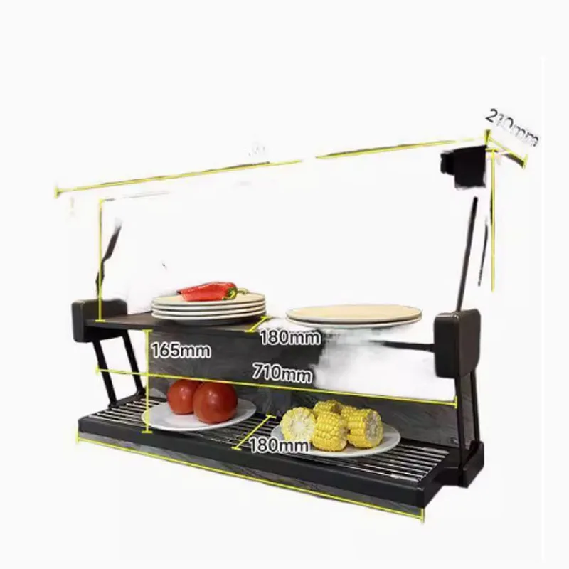 Kitchen shelf folding meal preparation pull-down single-layer lifting telescopic side dish hidden drain rack pull-out basket