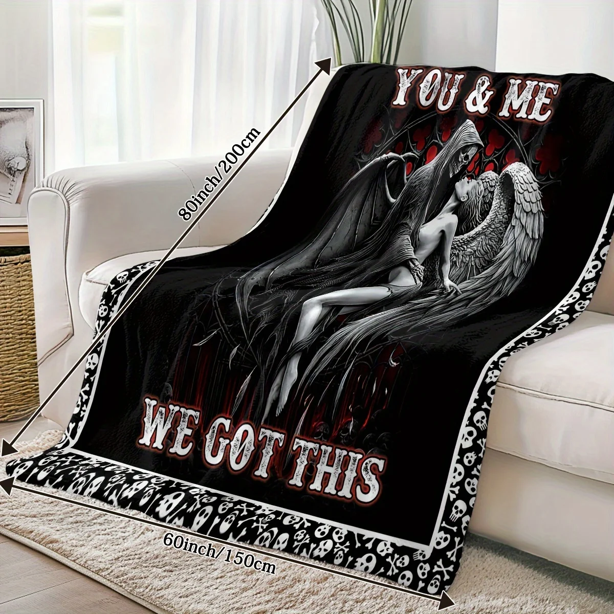 بطانية رمي الجمجمة والملاك المعاصرة ذات الوجهين - بطانية ناعمة من الفلانيل مطبوعة رقمية متعددة الأغراض لجميع المواسم #3