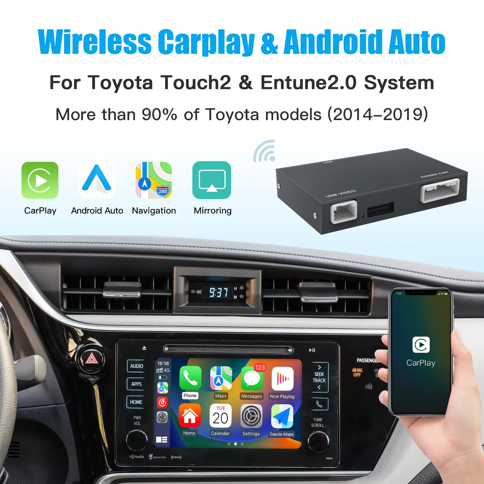 Wireless Apple Carplay Android Auto For TOYOTA Touch2 Entune2.0 Tundra Tundra RAV4 Tacoma Camry Corolla Avalon Prius CH-R Module