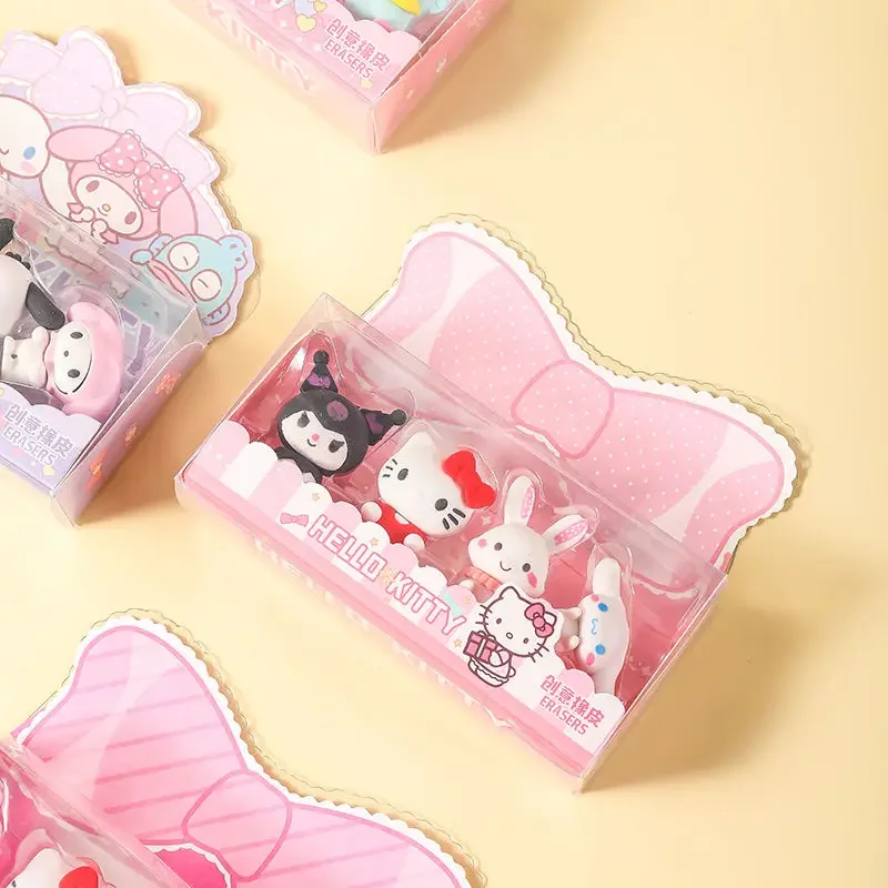 

4pcs Sanrio Kawaii Hello Kitty Kuromi Ins Anime Eraser My Melody Cartoon Cute Stationery Childre Prize Lovely Gifts for Kids