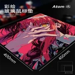 ATOM-alfombrillas de ratón de vidrio templado, patrón de personaje femenino personalizado, tecnología de grabado láser, almohadilla de escritorio, PC, FPS, alfombrilla de ratón para juegos