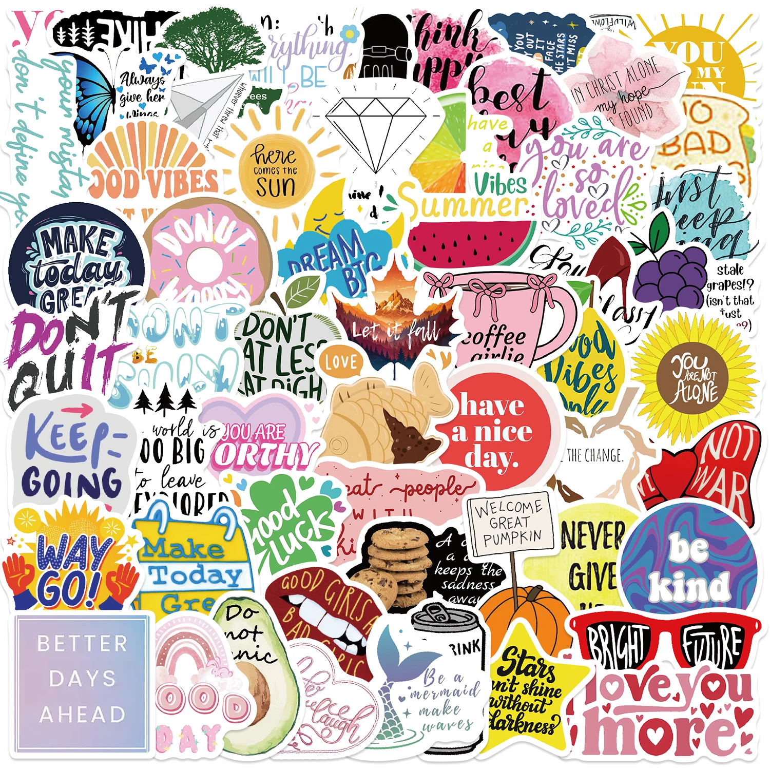 60pcs Motivational Phrases Inspirational Stickers Skateboard Suitcase Graffiti Luggage Motorcycle DIY Sticker