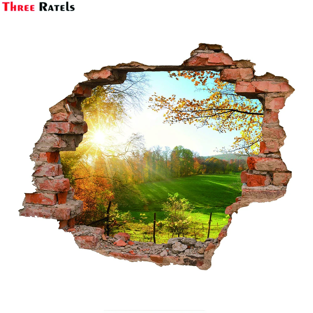 Three Ratels 3D Art Sunny Meadow Landscape Wall Car Accessories Decals Adhesive Wallpaper 3d Wallpaper Sticker