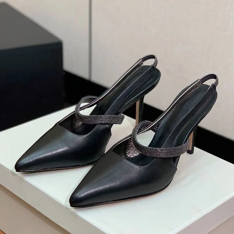 NONE Sexy High Heels Frauen Pumpen Spitz Pumps Wildleder Leder Sommer Schuhe Frau String Bead Dünne Heels Sandalen Frauen 6