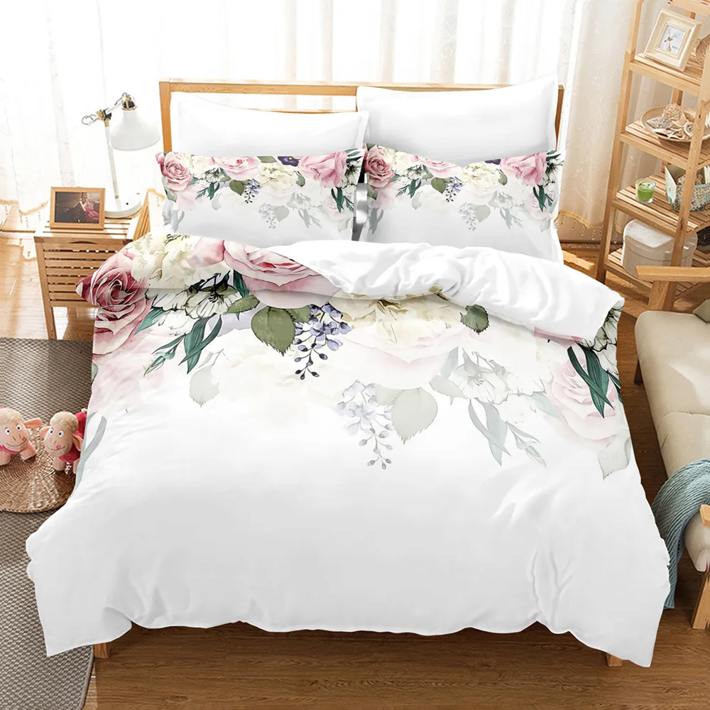

Pink Rose Bedding Set 3D Printed Luxury Smooth Breathable King Queen Twin Size Duvet Cover Set for Kids Girls Birthday Gift