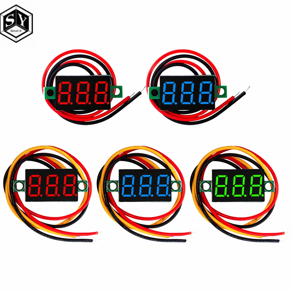 1 Uds 0,36 pulgadas 0,36 "voltímetro Digital rojo verde azul DC 0V-100V tres líneas 3 dígitos Panel de voltaje medidor pantalla led Color