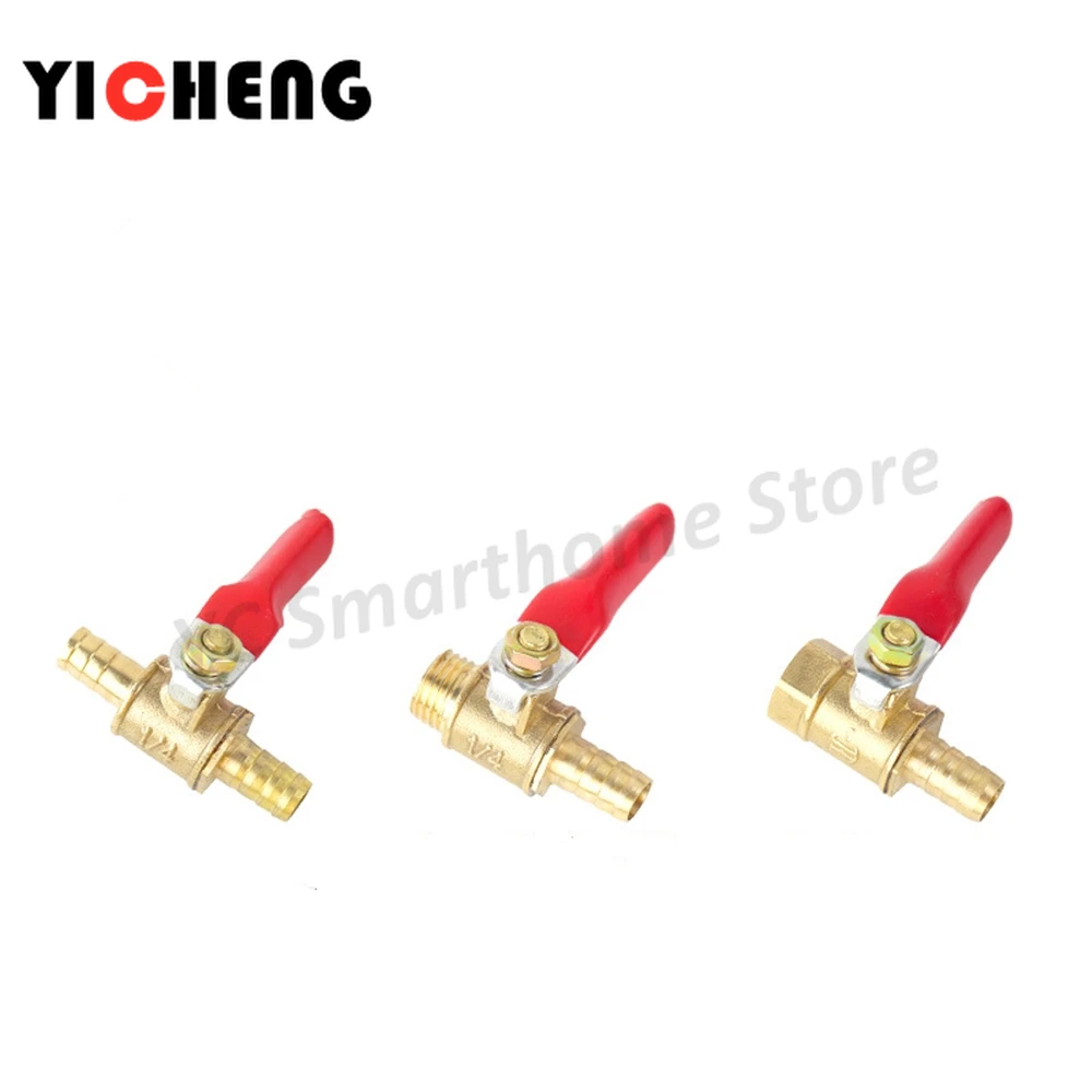 2Pcs 6mm-12mm inline brass Ball valve hose barb fitting,1/4'' 3/8''1/2''external thread/internal thread ball valve pipe fittings