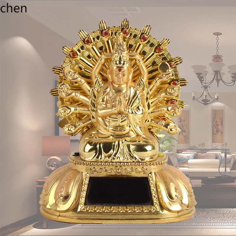 YFY  Thousand-Armed Avalokiteshvara Solar-Powered Car Decoration Factory Decorative Home Ornament Zen Buddha Statue