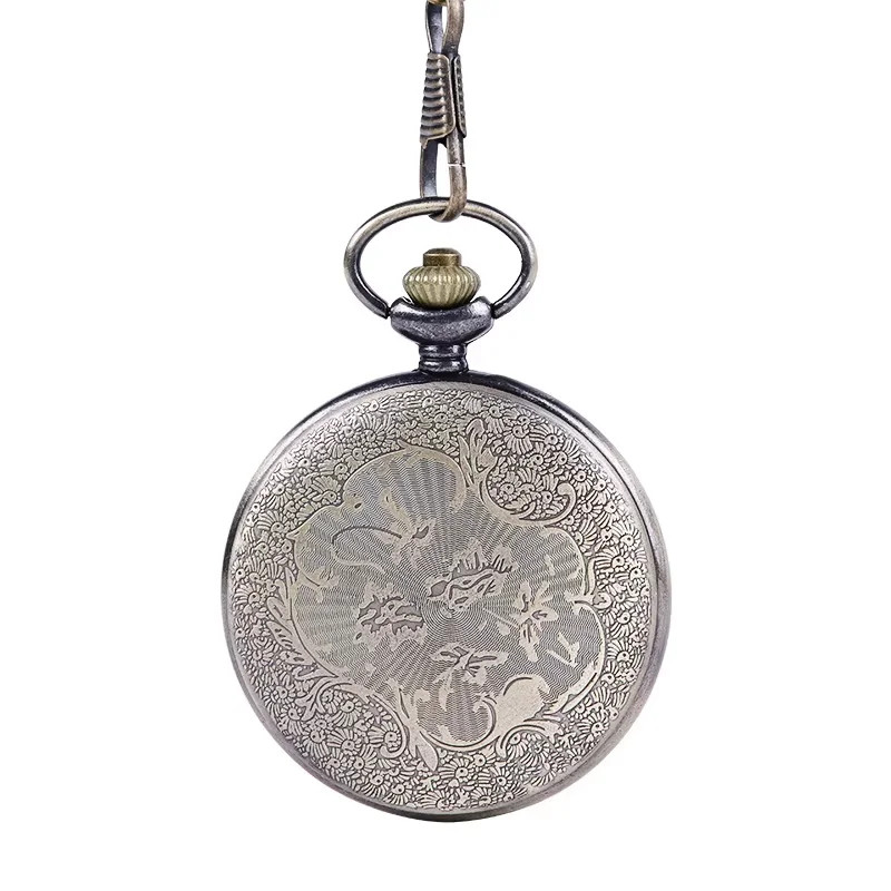 Retro Golden Surface  Clamshell Large Classical Roman Numerals Fashion Pocket Watch with Waist Chain