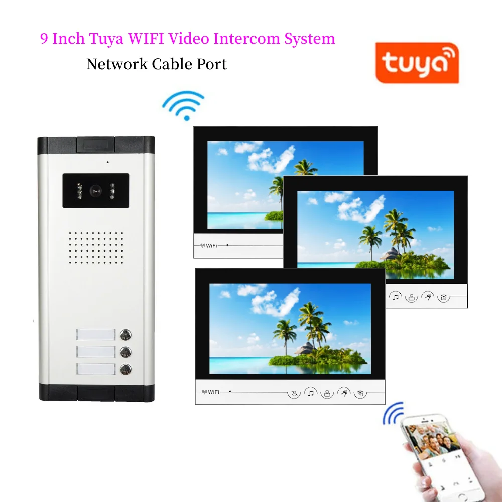 2-6 единиц сетевой кабель порт квартира WIFI видео дверной звонок 9-дюймовый Tuya строительный видеодомофон комплекты доступа к домофону