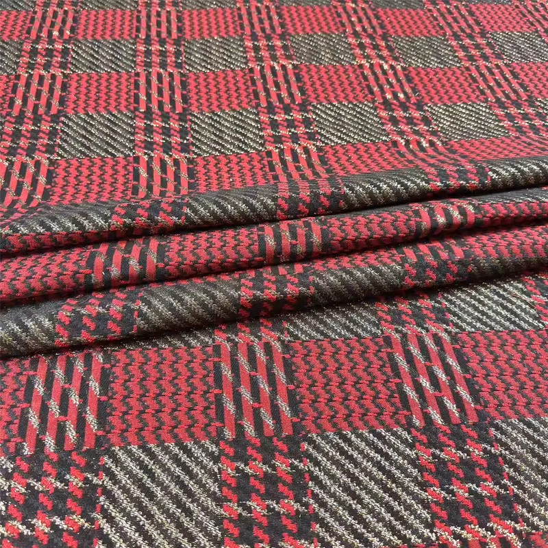 Black and Red Lattice Jacquard Brocade Yarn-dyed Fabric For Coat/Jacket/Suits/Dress Handmade DIY Cloth Sewing Material