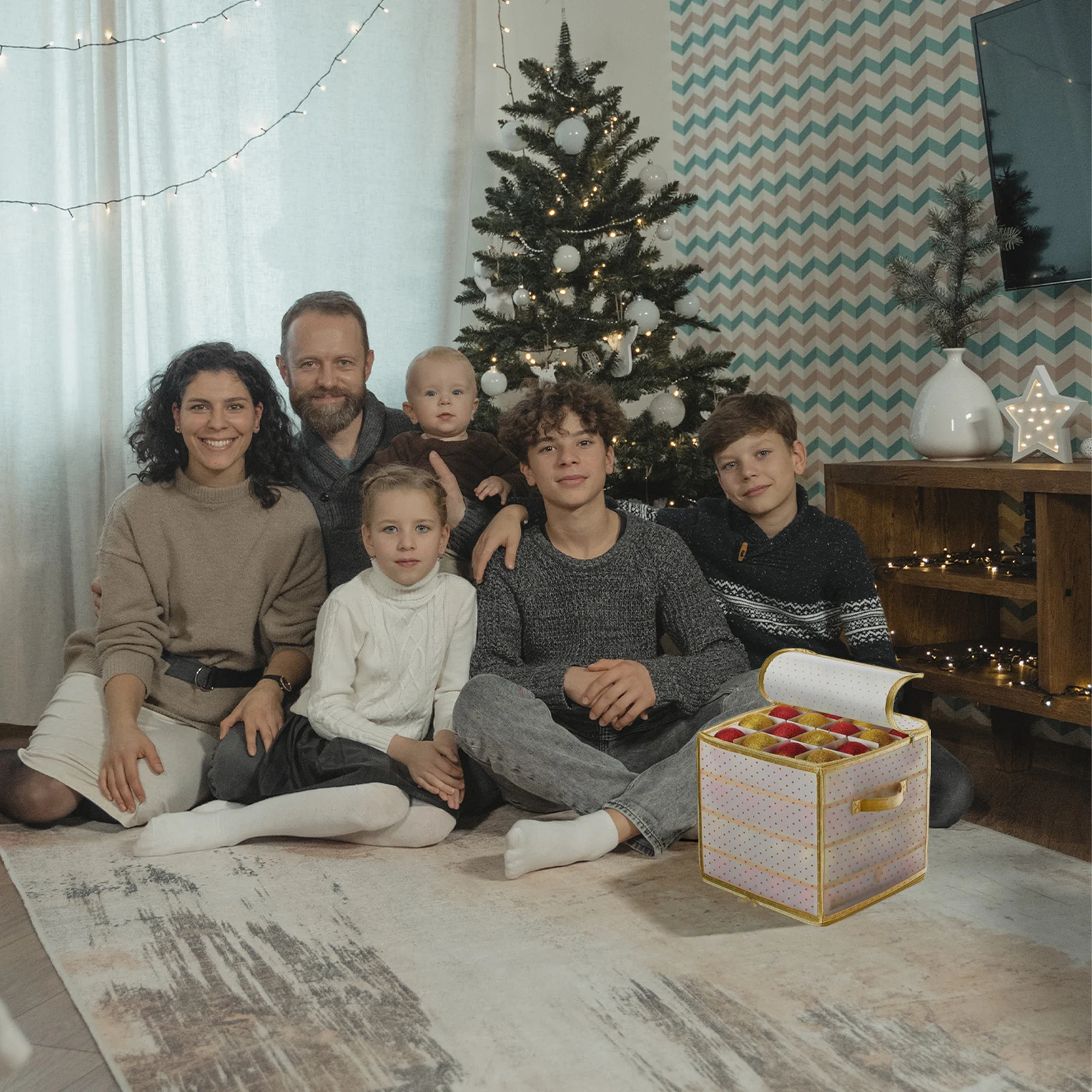 

75-Grid Xmas Ornament Storage Box Heavy Duty Portable Organizer for Christmas Decorations Compact Space Saving Holiday Storage