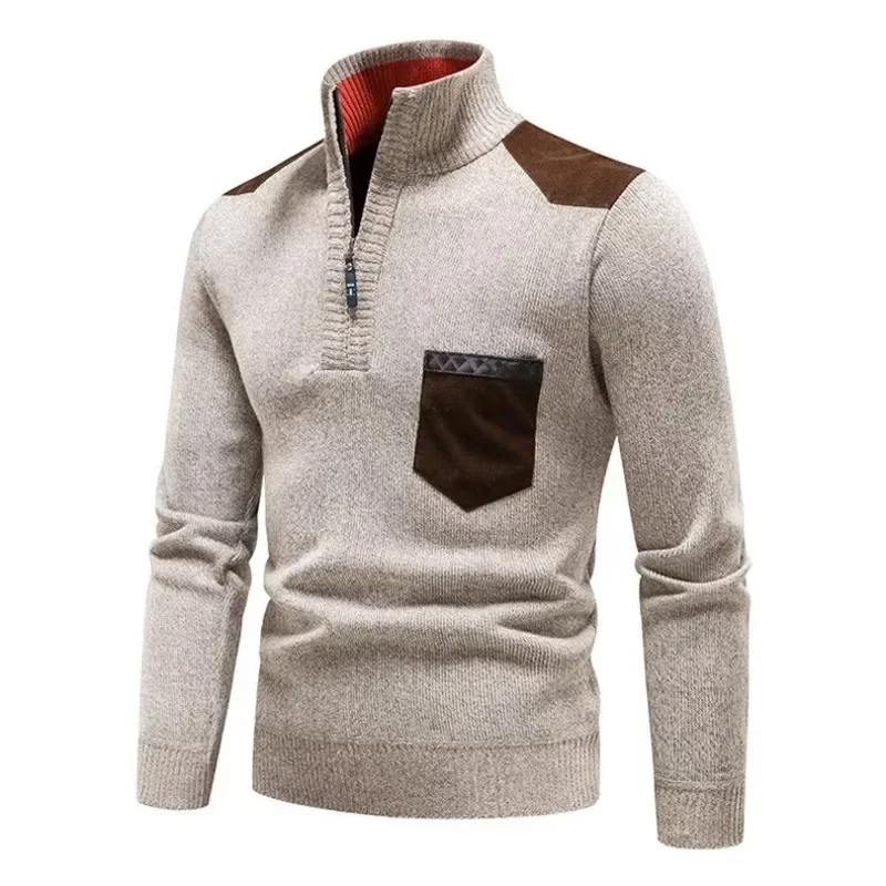 2024 Herbst Pullover Männer Pullover Kaschmir dicke Polos hirts koreanische halbe Reiß verschluss kalte Bluse stehen Kragen Winter Oberbekleidung Luxus