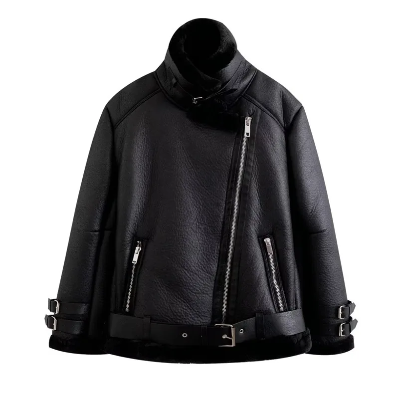 ZXRYXGS 2024 temperamen elegant coat high quality soft pu leather jackets Faux Lamb wool motorcycle winter coat Women's clothing