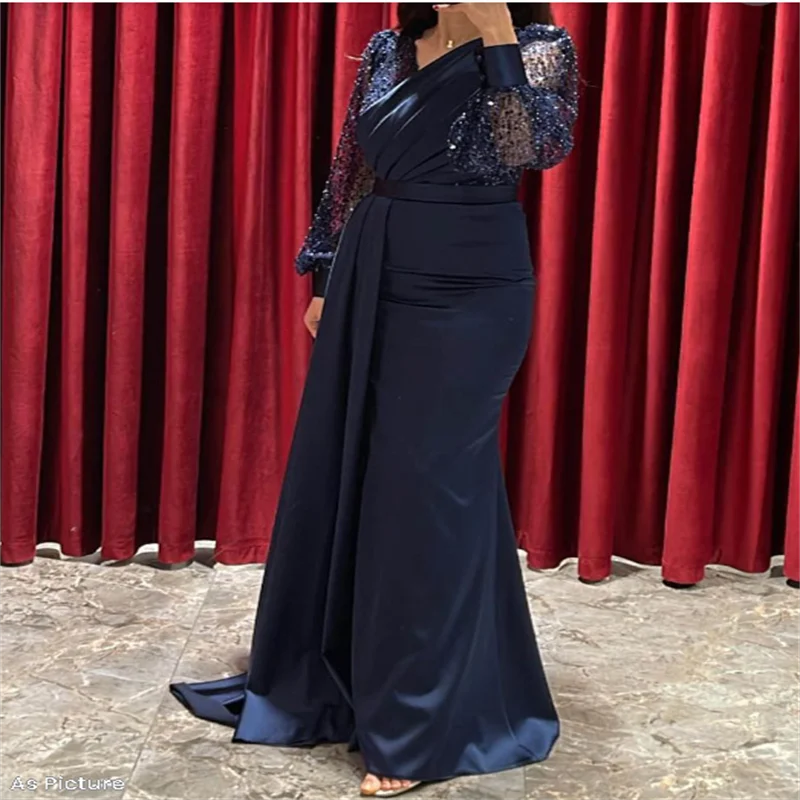 Vestido elegante con cuello en V para fiesta nocturna, vestidos de cumpleaños con lentejuelas, vestido de noche para mujer, vestidos de fiesta de sirena de manga larga personalizados