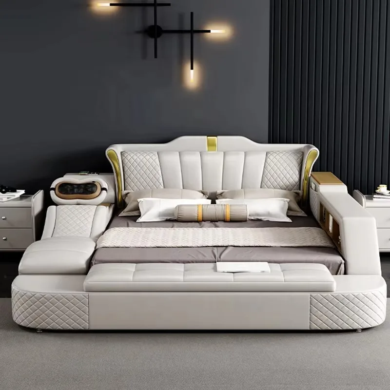 YTYIN Smart King Size Bed Sets USB LED New Bedroom Furniture Massage Part Function Beds Queen Double Mattress Size For Home Furn