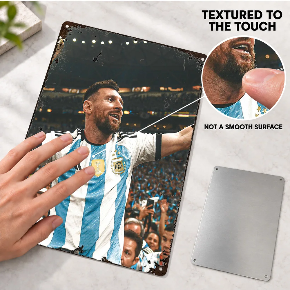 Lionel Messi Victory Argentina Printed Poster Personalized Aluminum Metal Sign Sports Portrait Photography Wall Art For Man Cave