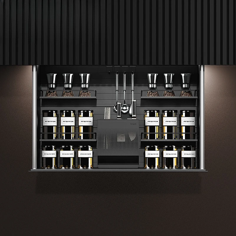 Electric hanging cabinet lift basket Automatic vertical pull-down seasoning rack Intelligent voice lift basket
