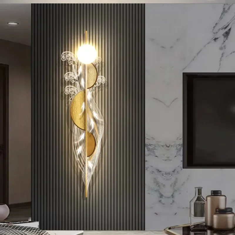 light luxury living room decorative painting, grille wall nine fish picture luminous hanging painting