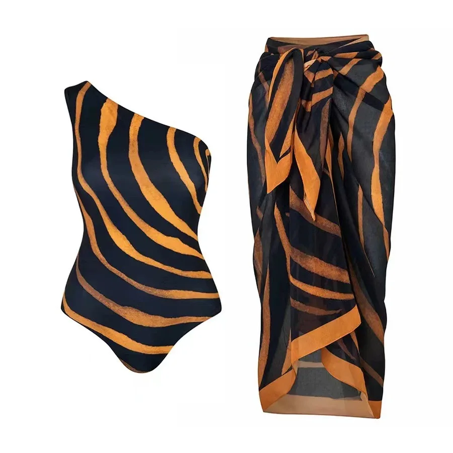 Ashion Costume da bagno stampato 2025 tendenza Bikini a vita alta set Costume da bagno da donna Costume intero da spiaggia sexy senza schienale per le vacanze