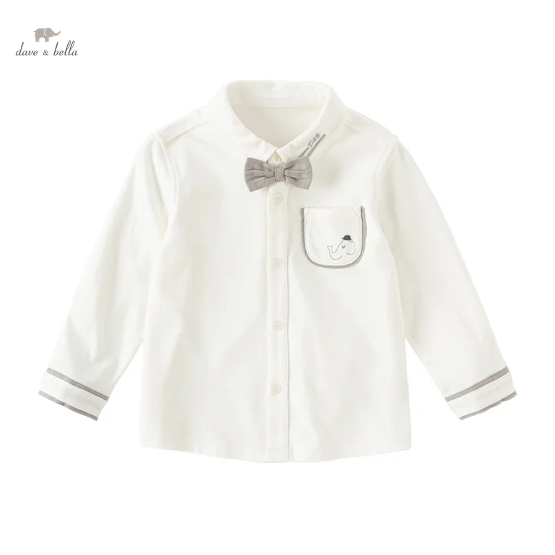 Dave Bella Baby Boys Clothes School Boys Shirts White Long Sleeve 100% Cotton Kids Shirt For Boys Children Tops DB3241878