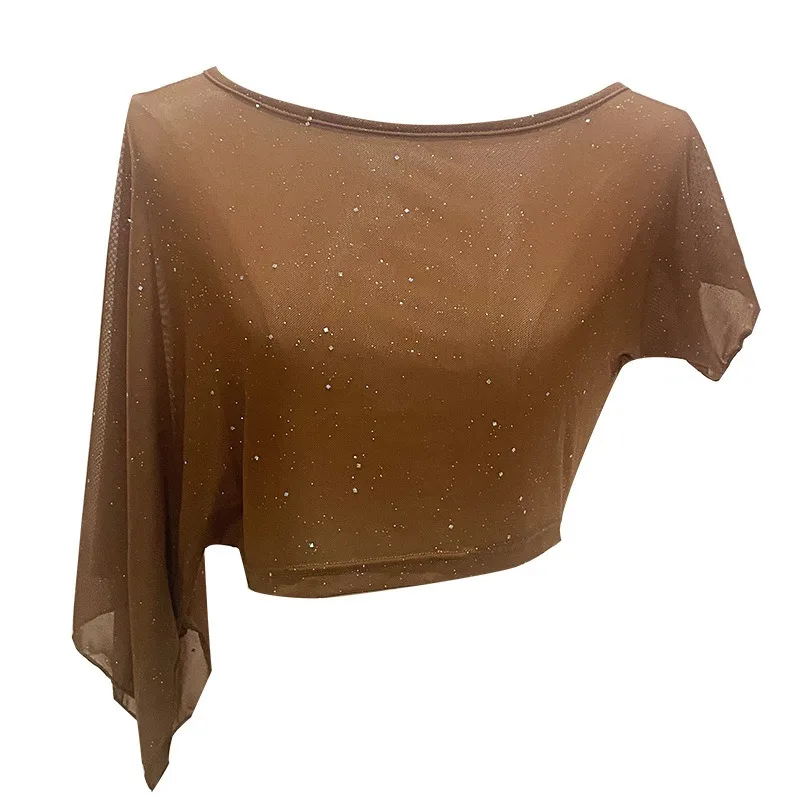 Customized Belly Dance Costume Top 2025 New Sexy Mesh Short Sleeved Workout Suit Eastern Dance Top for Women