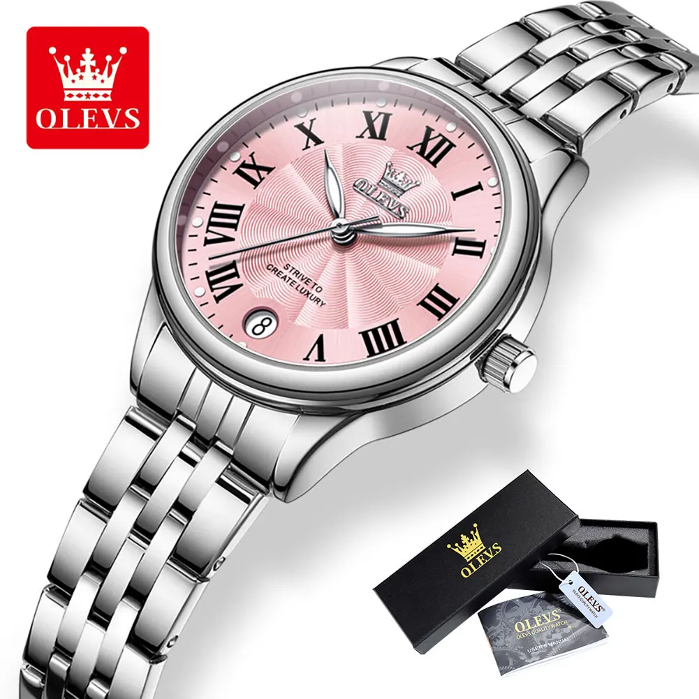 

OLEVS Elegant Ladies Quartz Watch Stainless steel Strap Waterproof Fashion Bracelet Watch Set Roman Dial Quartz Watch for Women