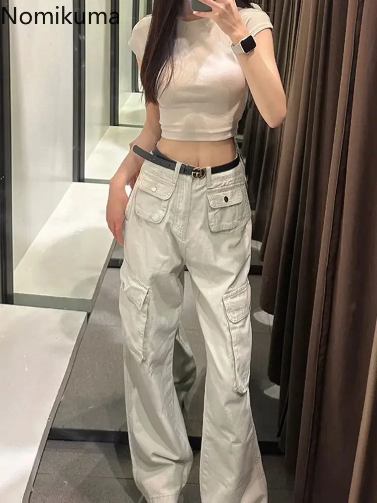 Fashion Pantalon Femme 2023 New Bottoms Streetwear Y2k Cargo Pants High Waist Straight Pockets Casual Trousers Women Clothing