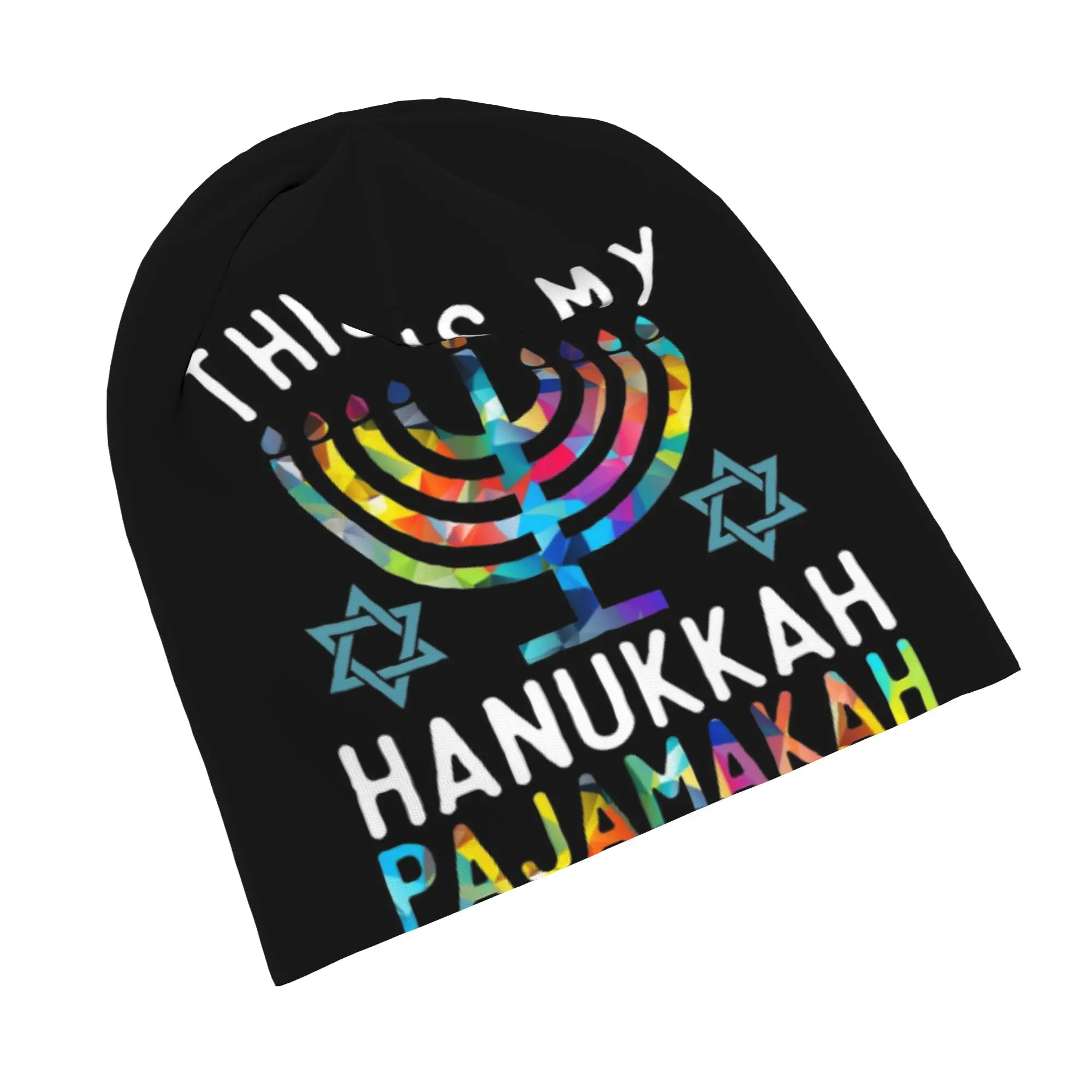 Chanukah Hanukkah Bonnet Hat Hip Hop Street Skullies Beanies Hat Menorah Candle for Men Women Spring Thermal Elastic Cap