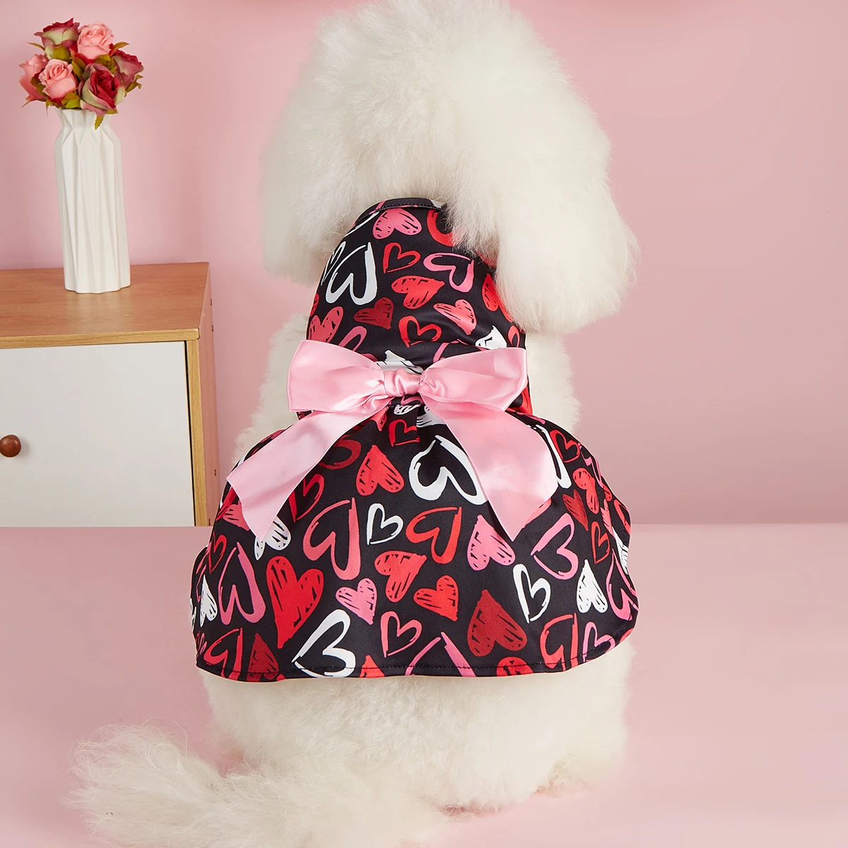 Dog Hearted Print Dress Spring Dog Clothes for Small Dogs Girl Valentines Puppy Princess Tutu Cute Dog Tulle Dresses Pet Party C