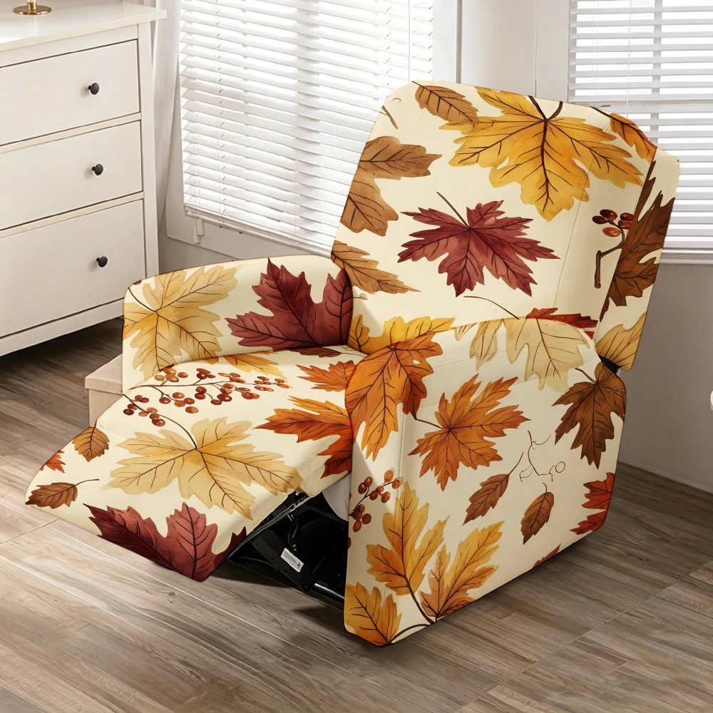 Vintage Cream Fall Maple Berry Recliner Chair Cover Soft Stretch Slipcover Thanksgiving Living Room Decor
