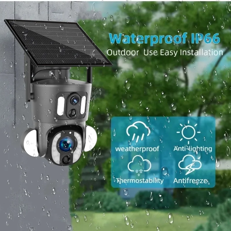 10X زووم بصري عدسة مزدوجة 3K 6MP Ubox لاسلكي واي فاي كاميرا تلفزيونات الدوائر المغلقة الشمسية بطارية قابلة للشحن 4G بطاقة SIM كاميرا تعمل بالطاقة الشمسية