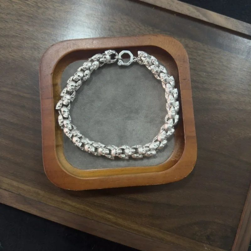 Men’s Retro Skull Bracelet, Antique Finish Metal Chain, Cool Hip‑Hop Street Fashion Personality Wrist Accessory