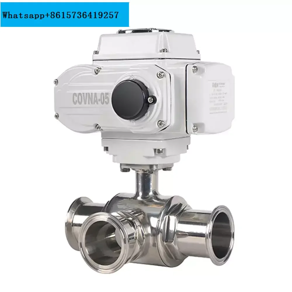 COVNA Motorized Valves Stainless Steel Sanitary 2 inch 110v Tri clamp Electric Actuated 3 Way Ball Valve