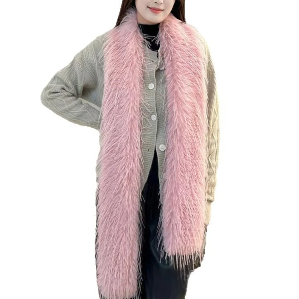 

Fashion Faux Fur Women Scarf Long Fluffy Shawl Wrap Solid Color Windproof Neck Cover