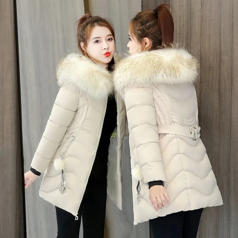 2023 Women Parkas Winter Ladies Casual Long Coats Woman Jackets Winter Women Hooded Fur Collar Cotton Parkas Warm Coat Outwear