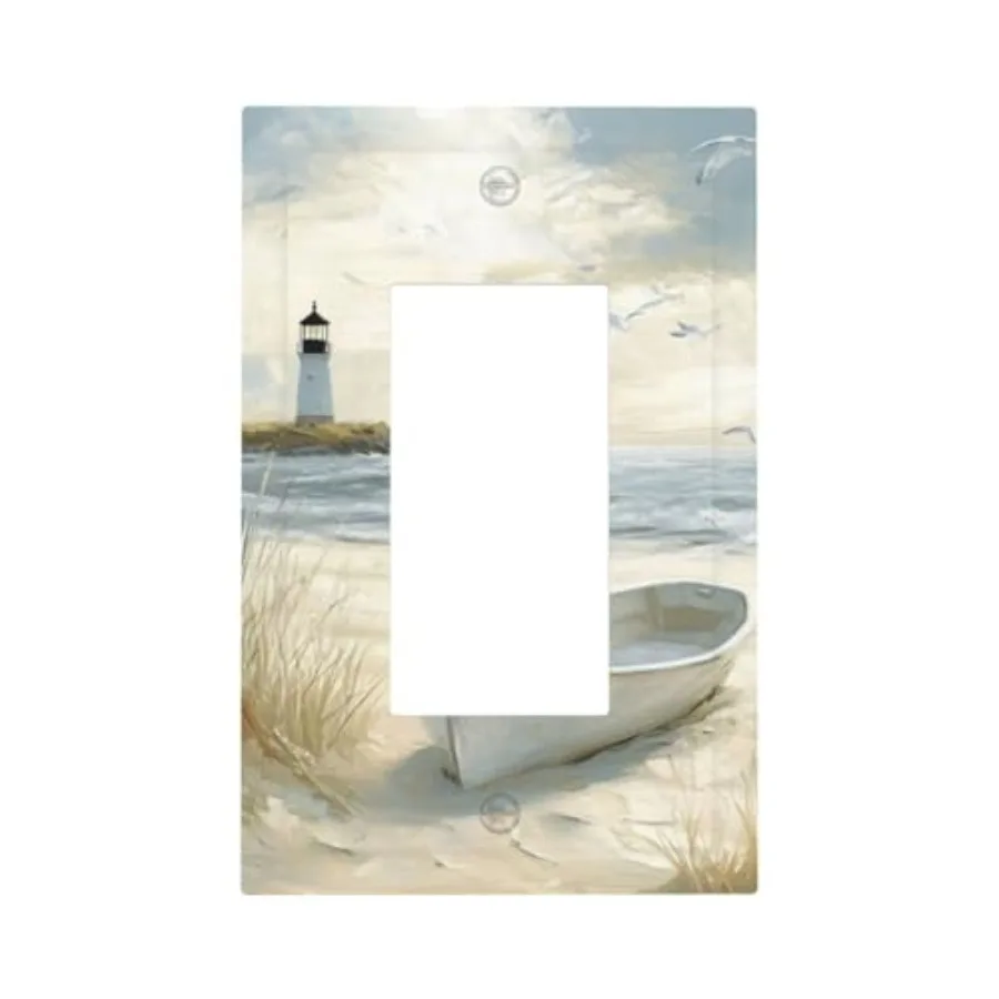 

Sea Beach Single Light Switch Cover Plate Old Ship Reed Lighthouse Seascape 1 Gang Rocker Outlet Covers Switchplate Decorative