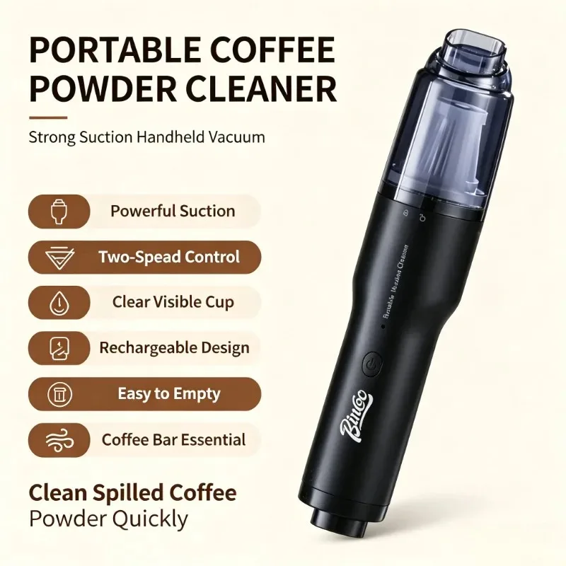 Bincoo Cordless Coffee Powder Vacuum Cleaner for Coffee Grounds Rechargeable Portable Handheld High Suction Cleaning Tool